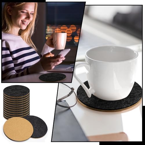 Domensi 12 Pcs Felt and Cork Coaster for Drink Absorbent 4 Inches Cork