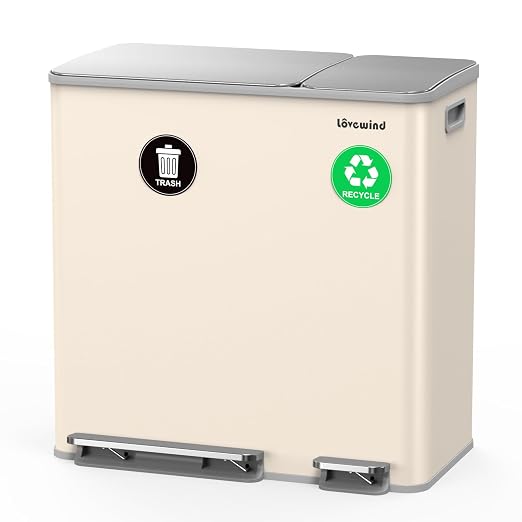 Dual Trash and Recycling Bins for Kitchen, 13.2 + 5.2 Gal Stainless Steel Trash by LOVEWIND