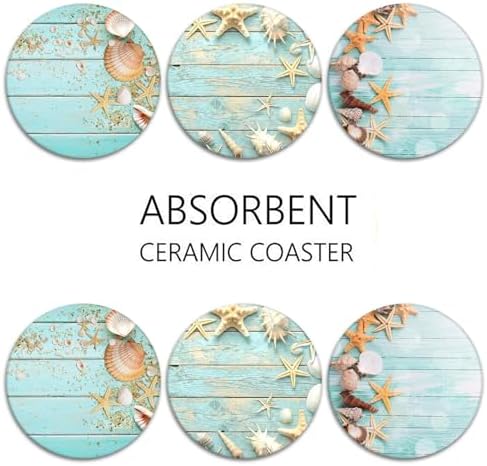 Britimes Coasters for Drinks, Set of 6, Ceramic Stone, Coastal Beach