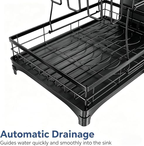Simple Trending 2-Tier Dish Drying Rack, Black