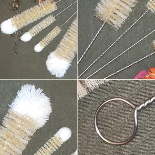 NewFerU Bottle Brushes Thin Long Handle X 4, Natural Boar Bristle Set