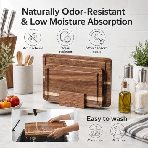 Acacia Wood Cutting Boards for Kitchen, Non-Toxic Cutting Board Set of