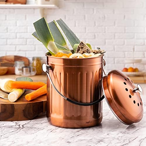 RED FACTOR Compost Bin, 1.3 Gallon, Matt Copper