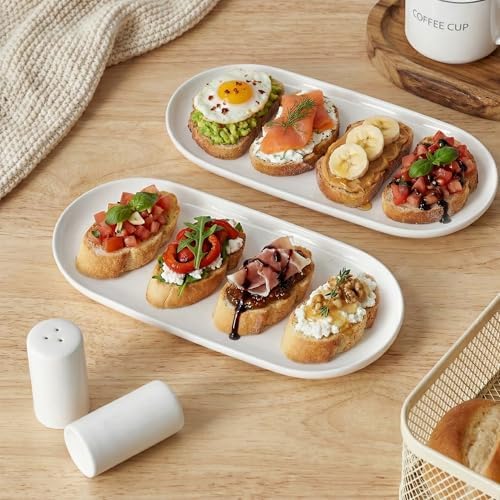Oval Platter Oval Trays 2 Pack for Entertaining, White Plates Serving