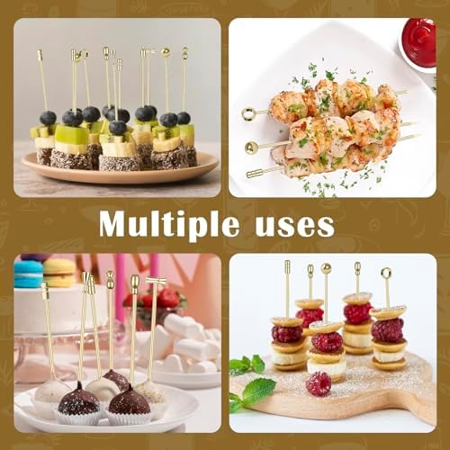 Metal Martini Cocktail Picks Gold, Skewers for Olive 4.2 in to