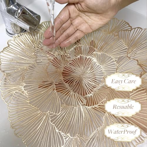 Round Placemats Pressed Vinyl Metallic Flower Place Mats Set of 6