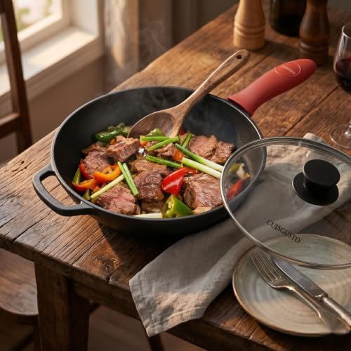8 Inch Cast Iron Skillet with Glass Lid, Pre-Seasoned Frying Pan