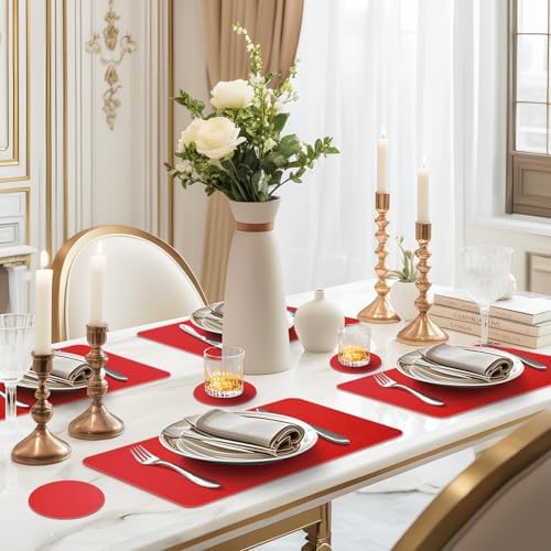 Vinyl Placemats Set of 6, Waterproof Faux Leather Heat Resistant