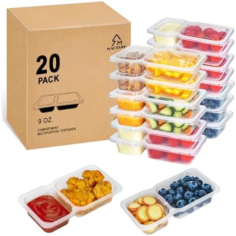 MACTANO Reusable Snack Containers with Lids, 9 oz Double Compartment