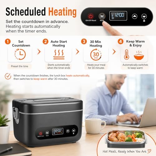 Heated Lunch Box for Adults, 1.2L (Dark Gray)