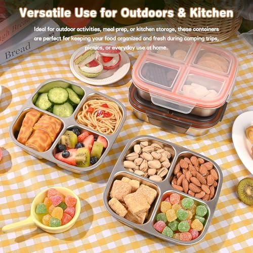 2 Pack Stainless Steel Snack Containers with Airtight Lids, 4