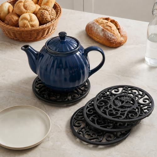 4 Pack Cast Iron Trivets for Hot Dishes 4.7 Inch Round Metal Trivet