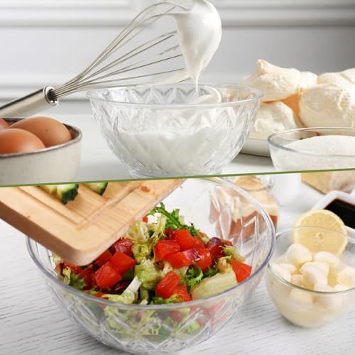 4 Pack Large Plastic Salad Serving Bowl Sets, Diamond