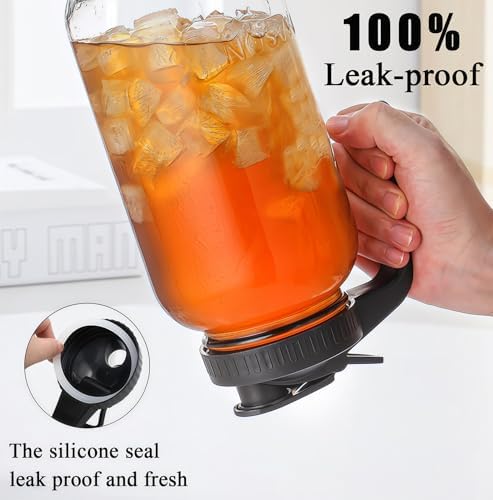 64oz Glass Pitcher Carafes With Handle and Lid, 2 Quart Mason Jar