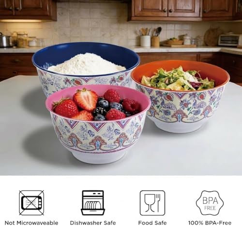 TP Melamine Mixing Bowl Set with Lids, Salad Bowl Set of 3, Ottoman