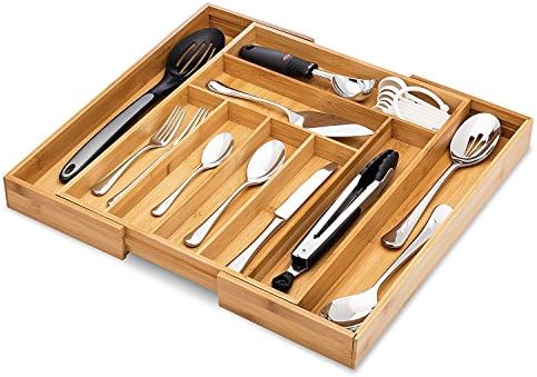 Bamboo Expandable Kitchen Cutlery Utensils Drawer Organizer Premium