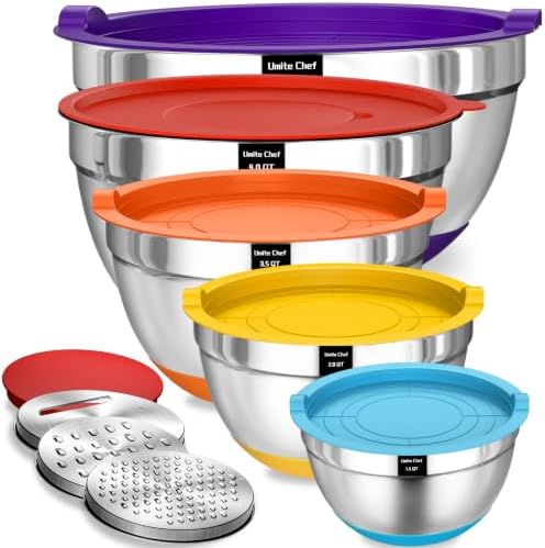 Umite Chef Mixing Bowls with Airtight Lids Set, 8PCS Stainless Steel