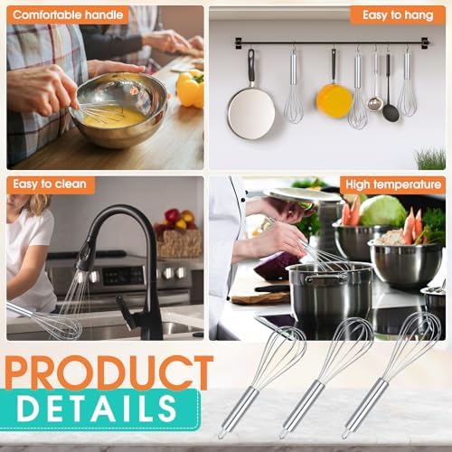 Domensi 24 Pcs 8" 10" 12" Whisks Set Kitchen Whisks for Cooking Heat