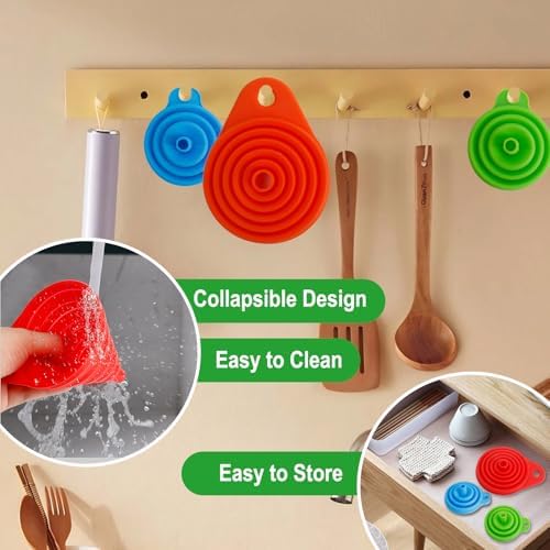 Kitchen Funnel Set of 4, Food Grade Foldable Small and Large Funnel