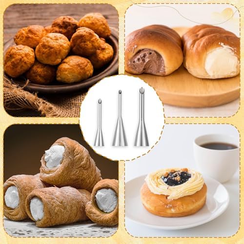 3 Pcs Puff Cream Filling Piping Tips Kit, Long Piping Nozzle