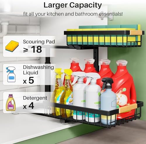 Kitstorack Under Sink Organizer, 2 Tier Under the Sink Storage, Slide