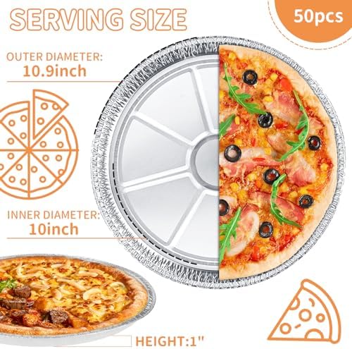 50 Pack Disposable Round Foil Pizza Pans Aluminum Pizza Pans for