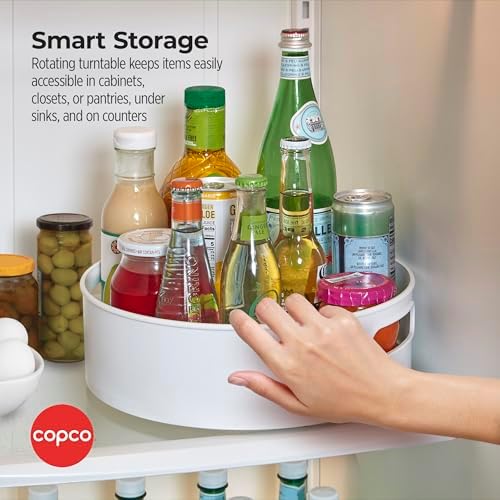 Copco 12 Inch Non-Skid Lazy Susan Turntable Organizer for Cabinet, Kitchen, Pantry, Bathroom - Smooth-Glide Rotating Storage with Raised Rim and Handles