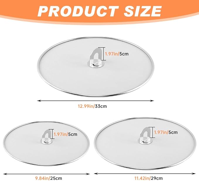 Splatter Screen for Frying Pan, 3 Pack Stainless Steel Extra-Fine Mesh Grease - Image 9