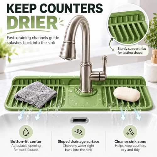 Button Silicone Faucet Drain Mat for Kitchen Sink Two Hole Splash