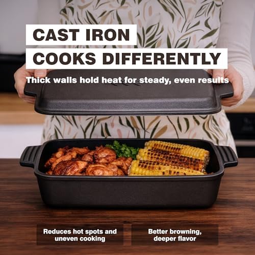 KUHA 6 QT Square Cast Iron Dutch Oven with Lid