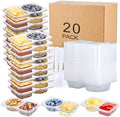 20 Pack Reusable Snack Containers with Lids - Double Compartment