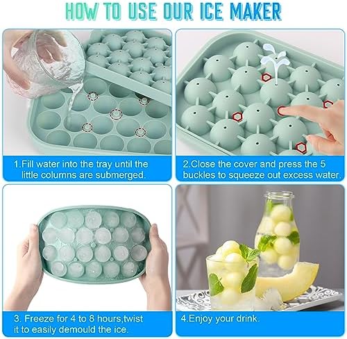 Ice Cube Tray, 2 Pack Flexible Silicone 22 Ice Balls Maker with Lid
