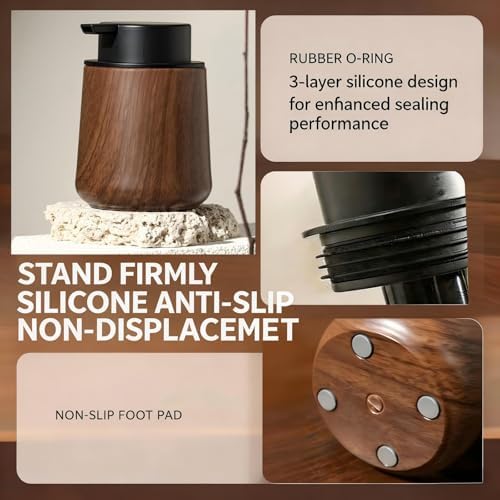 Walnut Wood Grain Foaming Soap Dispenser, Refillable Foam Bottle