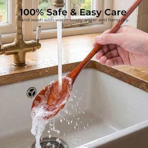 HANSGO Wooden Spoons for Cooking, 12 Inch Mixing Wood Spoon with Long