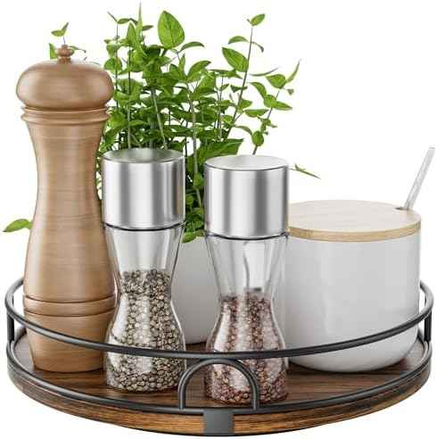 LAMU 9'' Rotating Lazy Susan Organizer, Wooden Lazy Susan Turntable