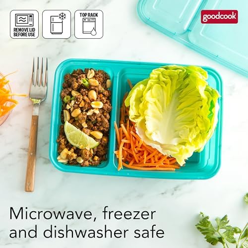 GoodCook Meal Prep Rectangle Two Compartment 20-Piece, Teal, Made