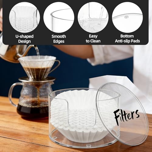 Acrylic Coffee Filter Holder with Lid, Reusable Coffee Filter Storage