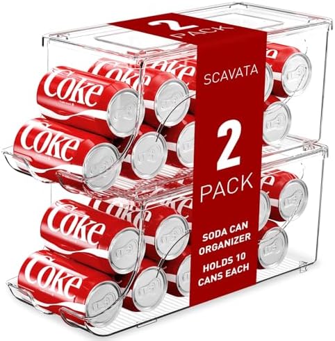 SCAVATA Stackable Refrigerator Can Organizer, Clear Plastic, 2 Pack
