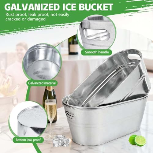 OBTANIM 3 Pack 4 Gallon Galvanized Ice Buckets Metal Champagne Drink