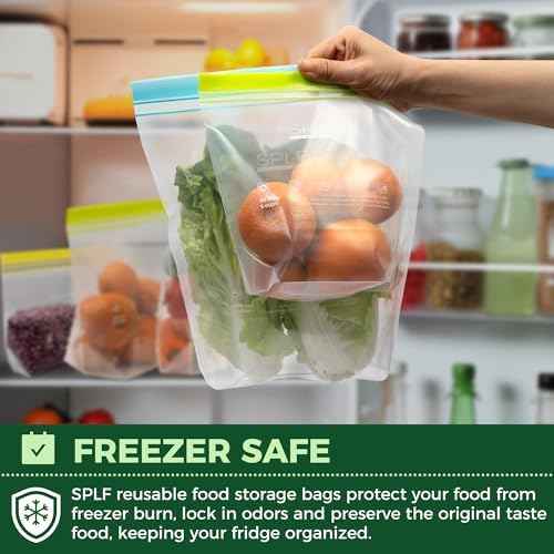 SPLF 24 Pack Reusable Food Storage Bags Dishwasher Microwave Safe