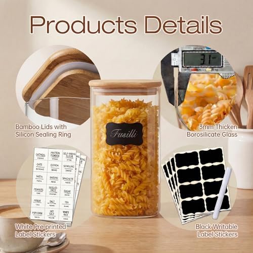 168oz 2 Pack Large Glass Storage Containers with Lids for Pantry