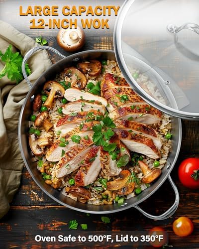 Cooks Standard Wok Stir Fry Pan with Glass Lid, Classic Stainless Steel 12-Inch/30cm Everyday Chef's Pan, Silver