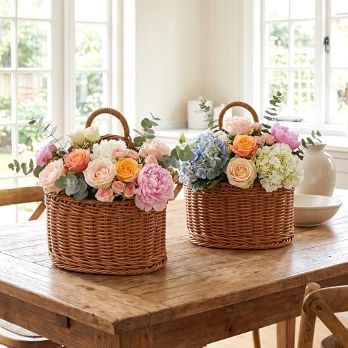 2 Pcs Hanging Wall Basket for Pantry Storage, Woven Wall Baskets for