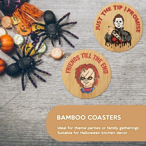 6Pcs Horror Movie Character Spooky Coasters Gift Set with Holder