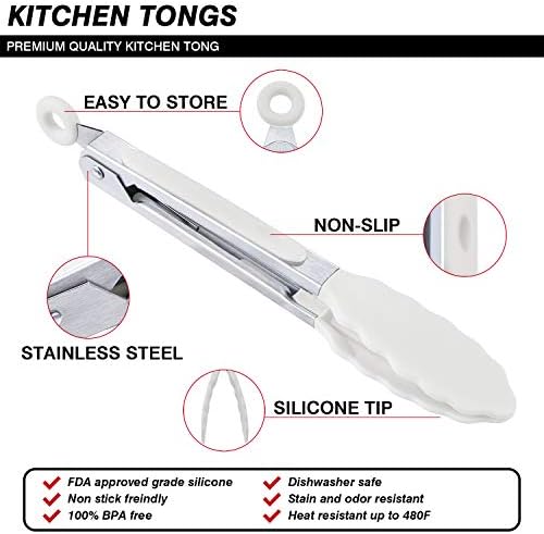 MSY BIGSUNNY 7-Inch Cooking Tongs, Set of 3, Snow White