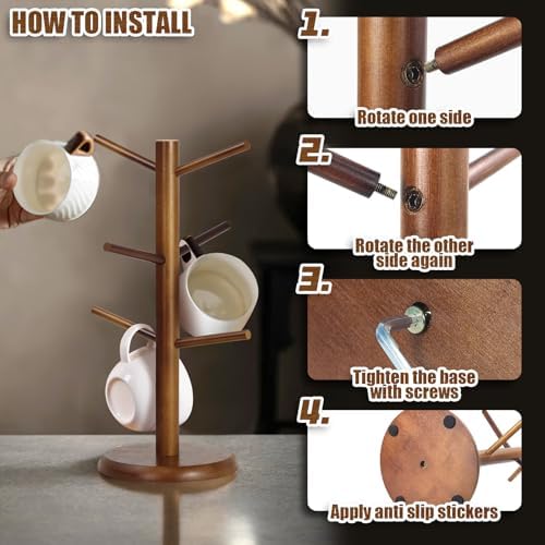 Mug Holder Tree with 6 Hooks (Brown)