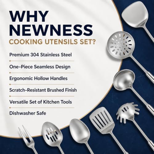 Newness 8 Pcs 18/8 304 Stainless Steel Cooking Utensils Set, Kitchen