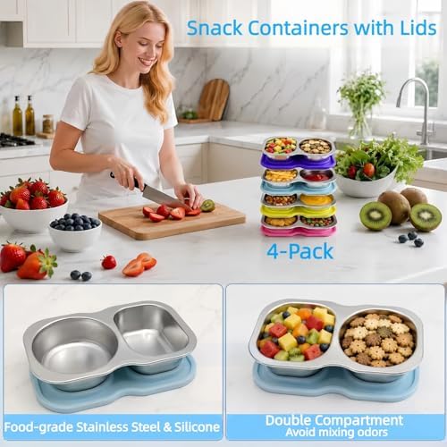 Snack Containers with Lids,5oz Stainless Steel Snack