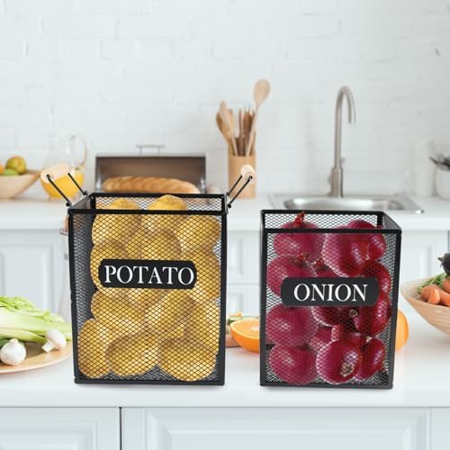 Set of 2 Potato and Onion Storage Bin, Metal Mesh Onion and Potato