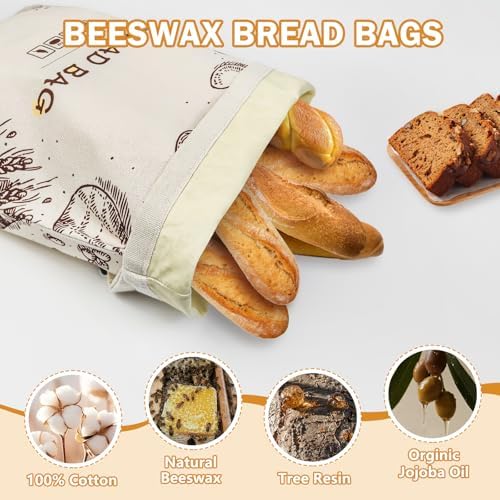 Reusable Beeswax Bread Bags, 2 Pack, 13x17 Inch